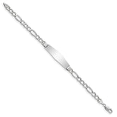 14K White Gold Polished Semi-Solid Chain/Solid Plate Figaro Link Soft Diamond Shape 34x10mm Plate 8 inch ID Bracelet